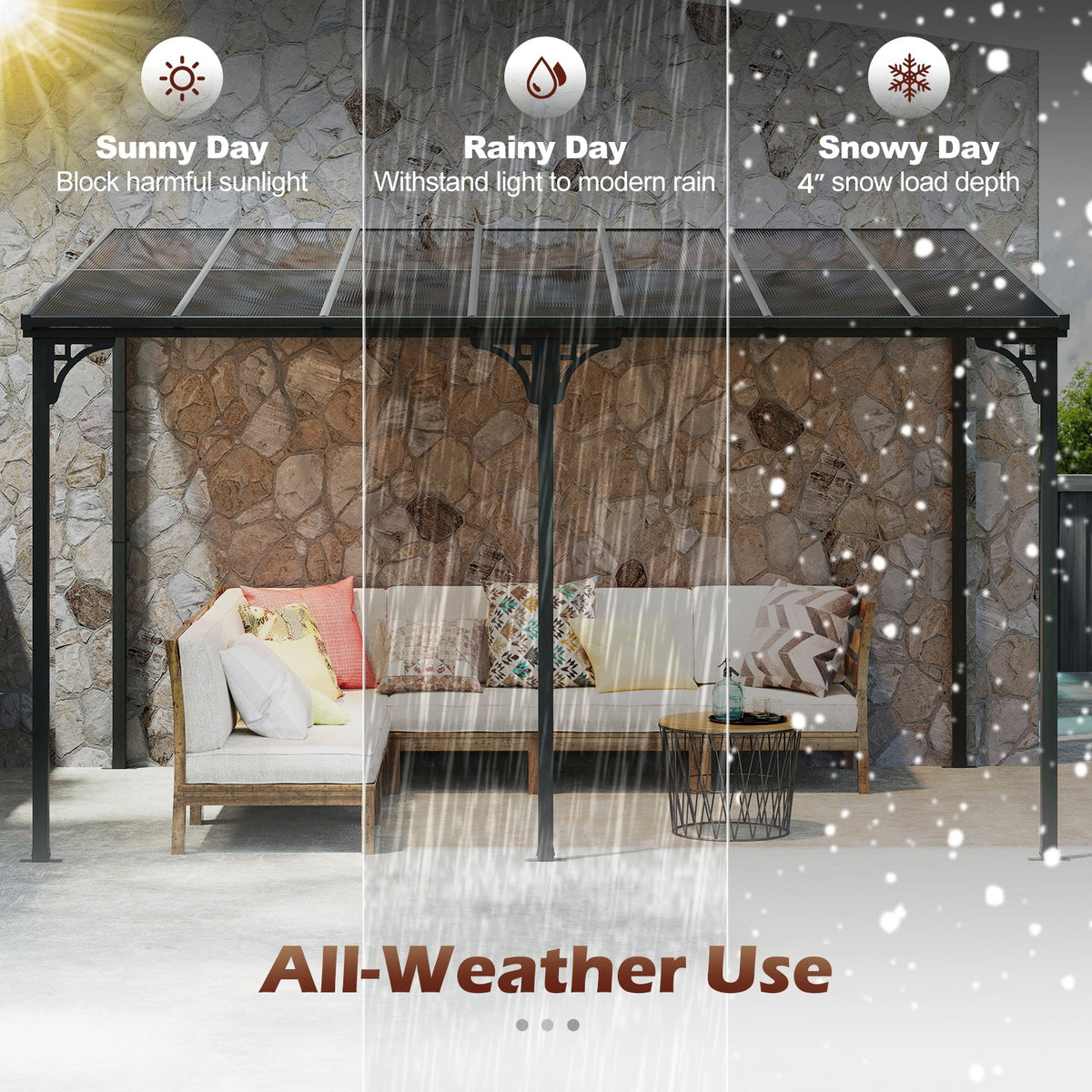 Wall-Mounted Hardtop Patio Pergola