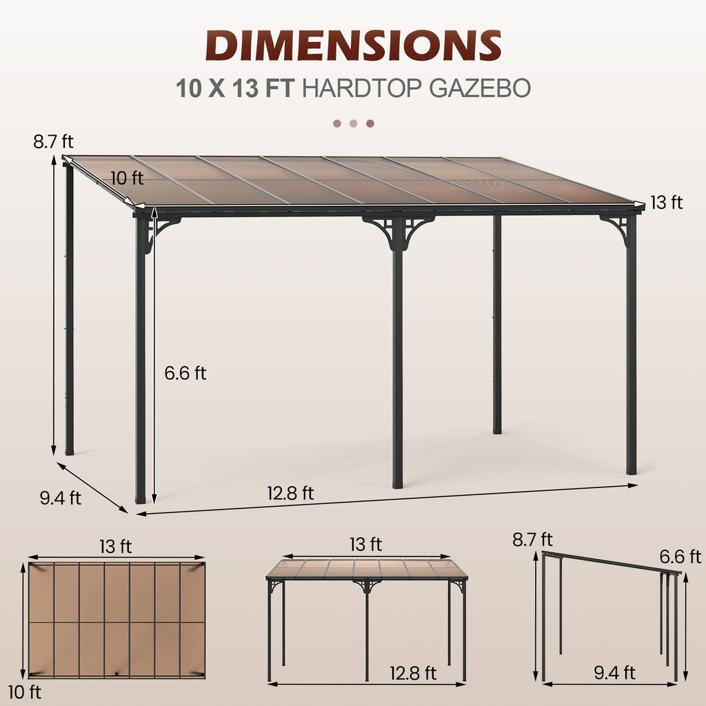 Wall-Mounted Hardtop Patio Pergola
